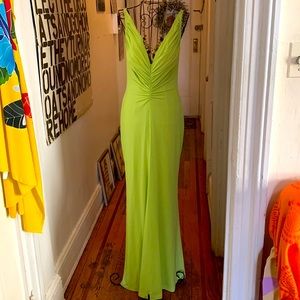 A B Landin long lime green gown 1990s